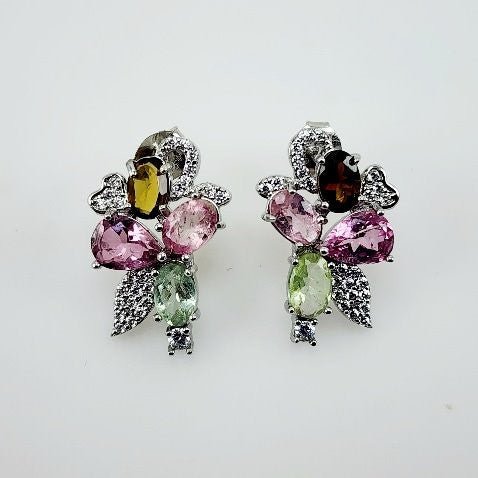 Aros de turmalinas multicolores y cubic zirconia - Aros