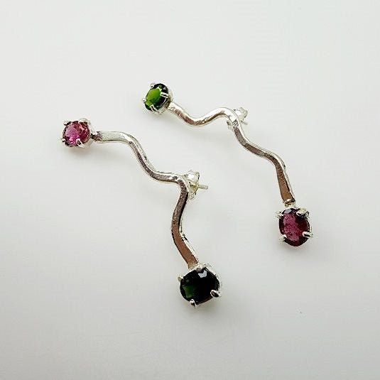 Aros de turmalinas rosa y verde - Aros