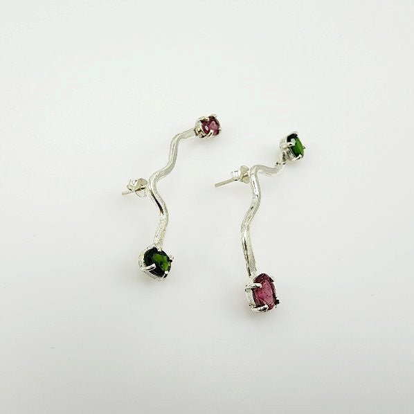 Aros de turmalinas rosa y verde - Aros