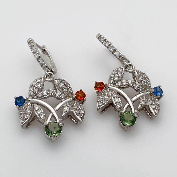 Aros de Zafiro Azul, Verde y Naranja - Aros