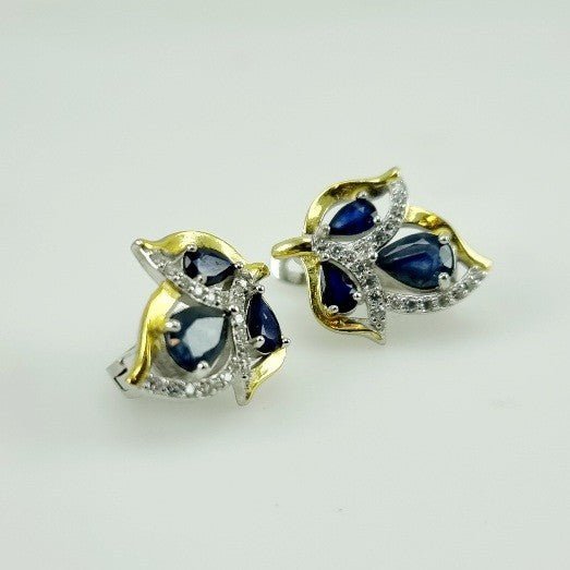Aros de Zafiro Azul y cubic zirconia - Aros