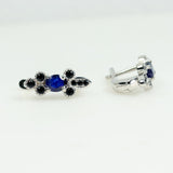 Aros de Zafiro azul y espinela negra en plata 925 rodinada - Aros