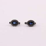Aros de Zafiro azul y zircón natural en plata 925 ennegrecida - Aros