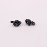 Aros de Zafiro azul y zircón natural en plata 925 ennegrecida - Aros