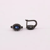 Aros de Zafiro azul y zircón natural en plata 925 ennegrecida - Aros