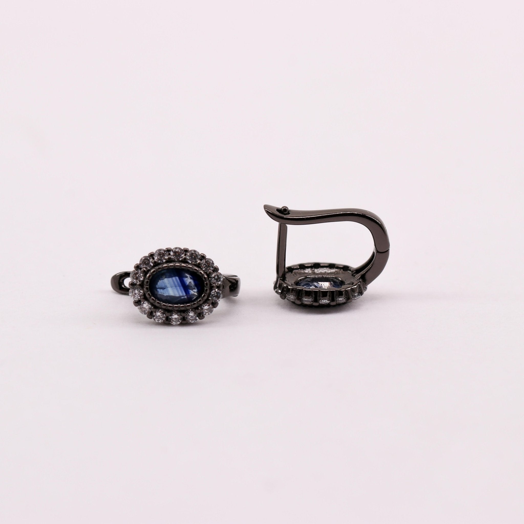 Aros de Zafiro azul y zircón natural en plata 925 ennegrecida - Aros