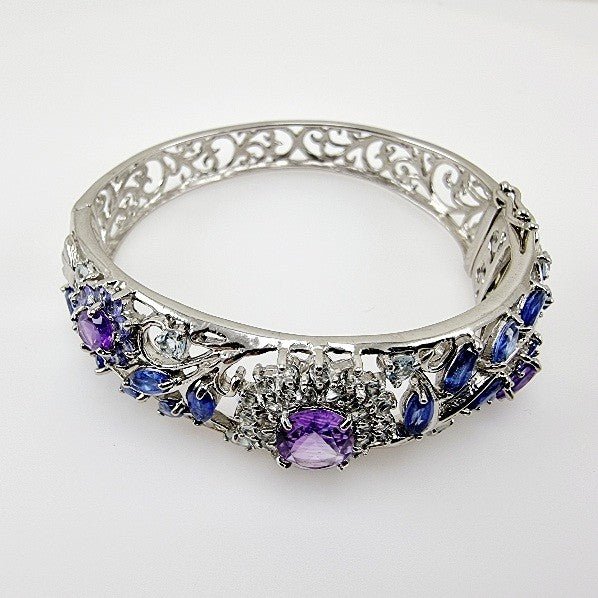 Brazalete de Amatista, Cianita, Tanzanita, aguamarina y cubic zirconia - Pulseras