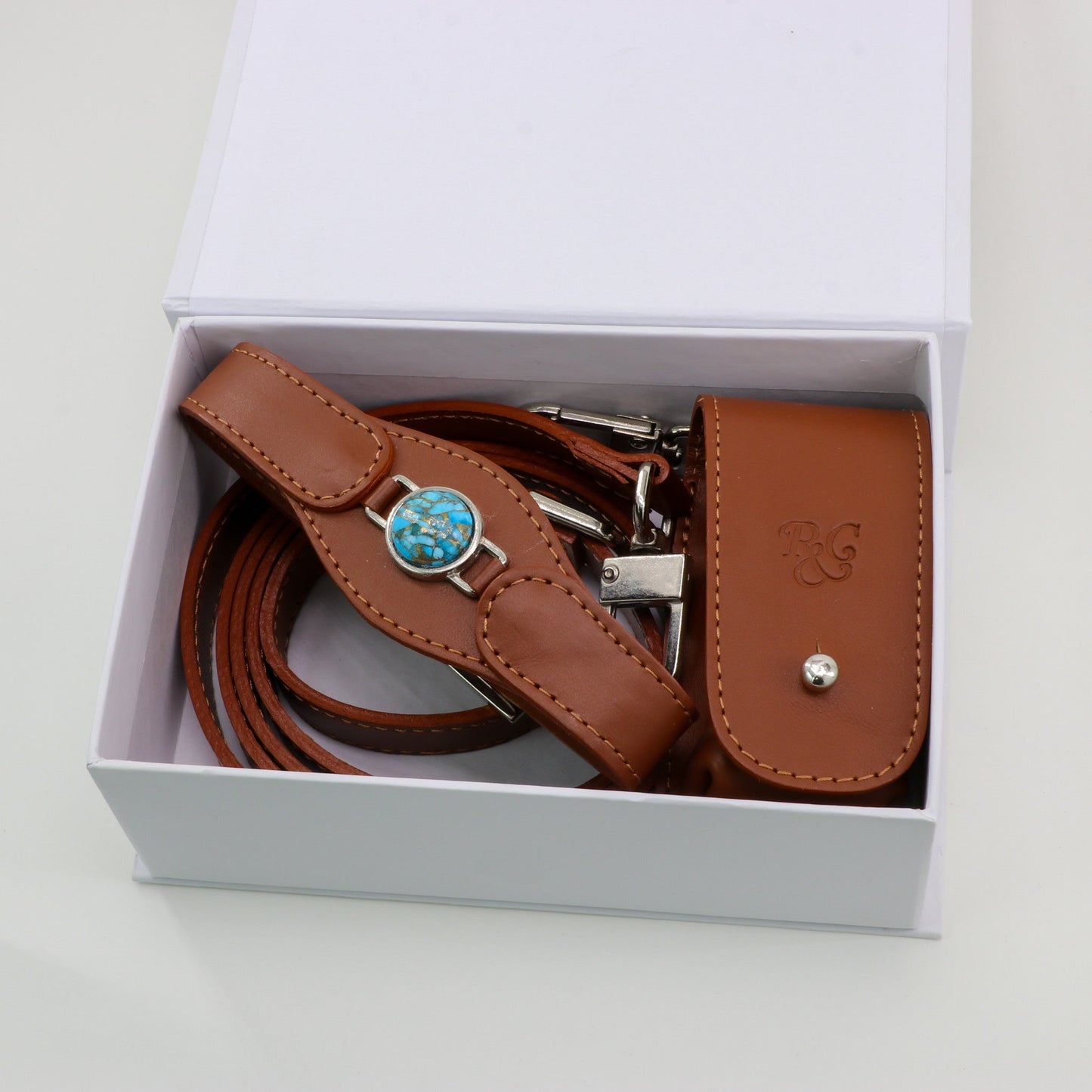 CONJUNTO PARA MASCOTAS DE COLLAR TURQUESA, CORREA Y ESTUCHE PORTA BOLSAS – MEDIDA M - Accesorios para mascotas