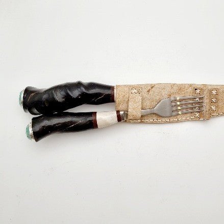 Cuchillo y tenedor de asta de antílope y ciervo axis con esmeralda - Cuchillos