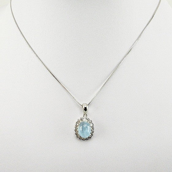 Dije de Aguamarina y cubic zirconia con cadena 45 cm - Dijes