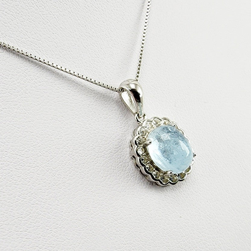 Dije de Aguamarina y cubic zirconia con cadena 45 cm - Dijes