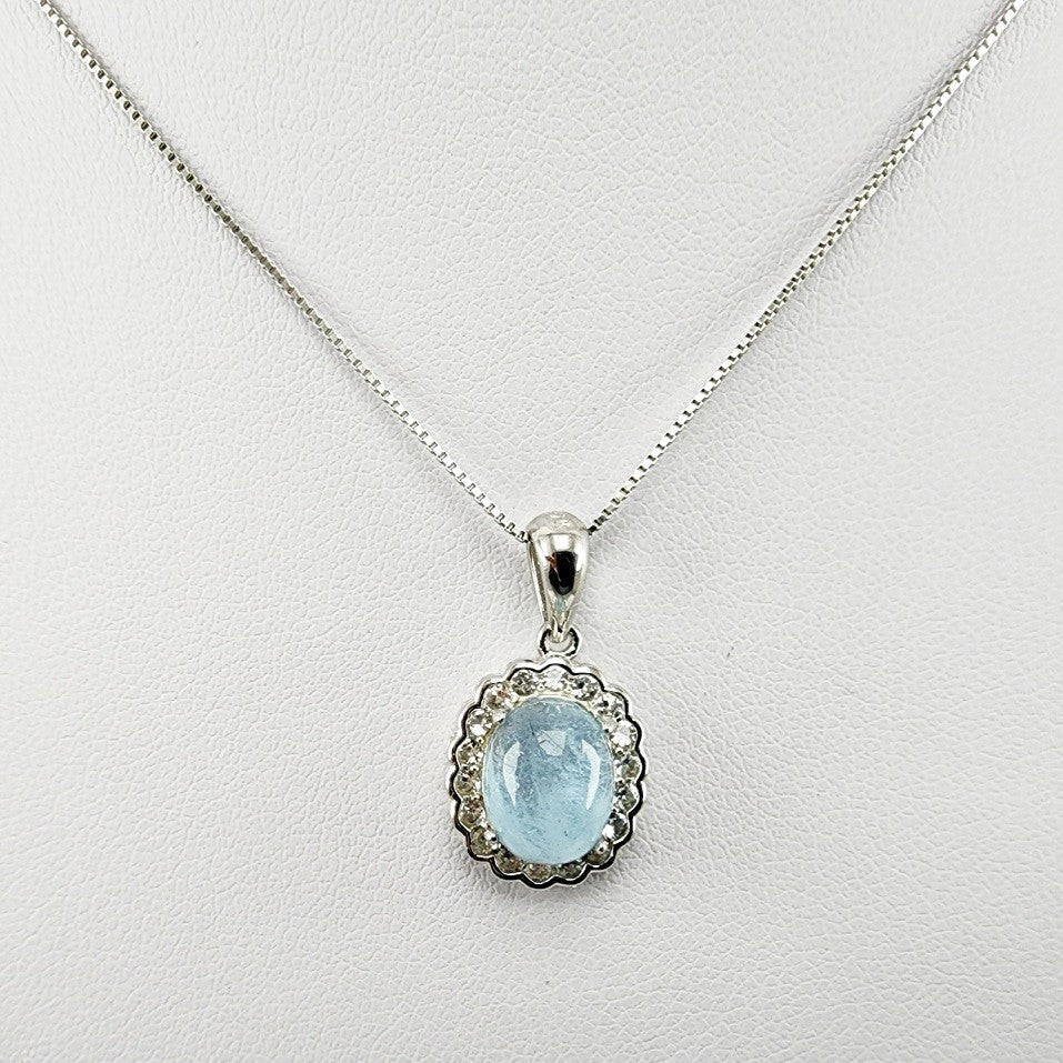 Dije de Aguamarina y cubic zirconia con cadena 45 cm - Dijes