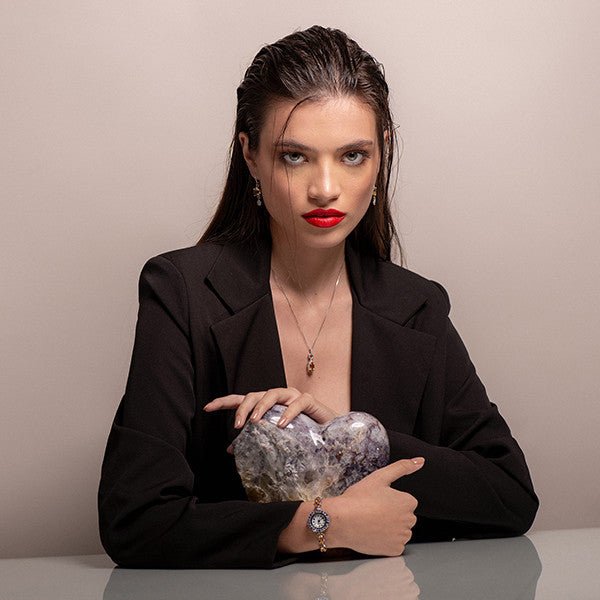 Dije de citrino y cubic zirconia con cadena 45 cm - Dijes