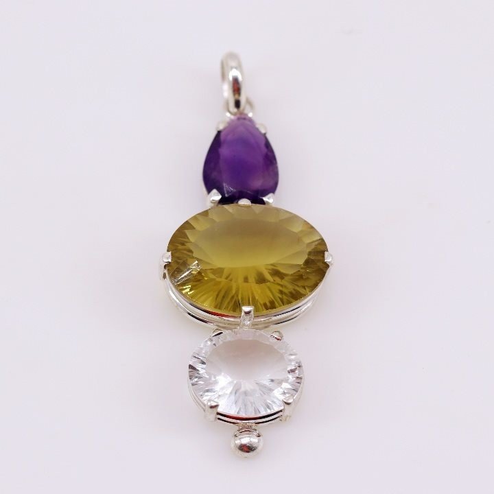 Dije de Cuarzo Cristal, Cuarzo Green Gold y Amatista - Dijes