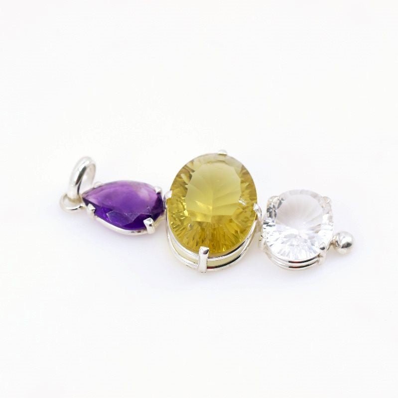 Dije de Cuarzo Cristal, Cuarzo Green Gold y Amatista - Dijes