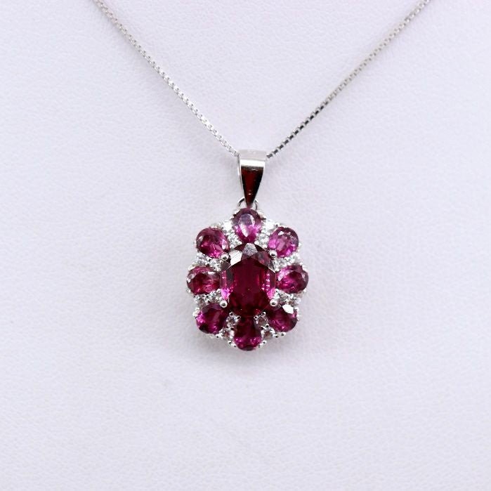 Dije de Granate Rodolita y cubic zirconia con cadena 45 cm - Dijes