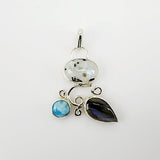 Dije de Labradorita azul, Piedra luna con turmalina negra y Larimar - Dijes