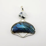 Dije de Labradorita azul y Piedra luna con turmalina negra - Dijes