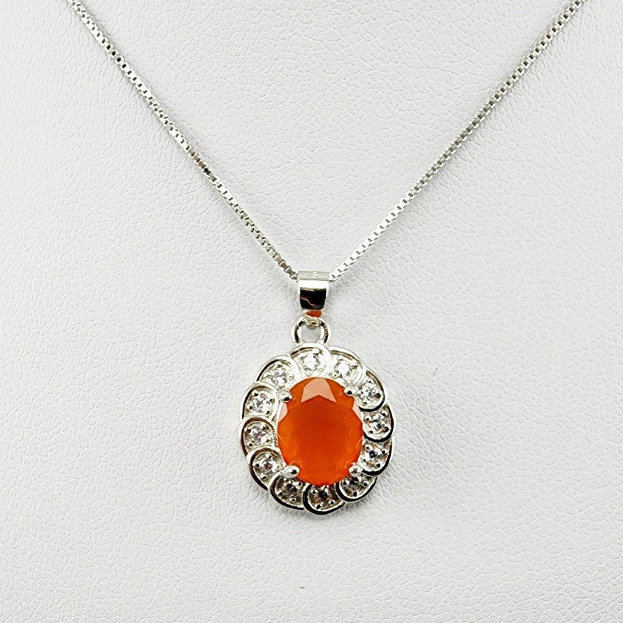 Dije de Ópalo De Fuego y cubic zirconia con cadena 45 cm - Dijes