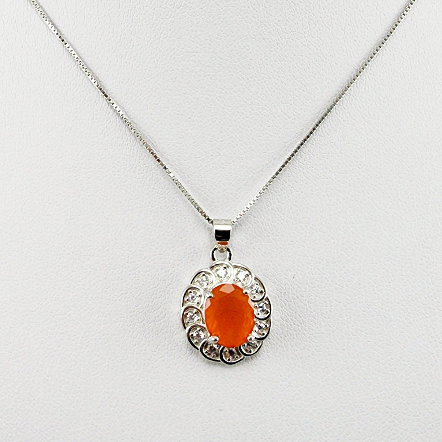 Dije de Ópalo De Fuego y cubic zirconia con cadena 45 cm - Dijes