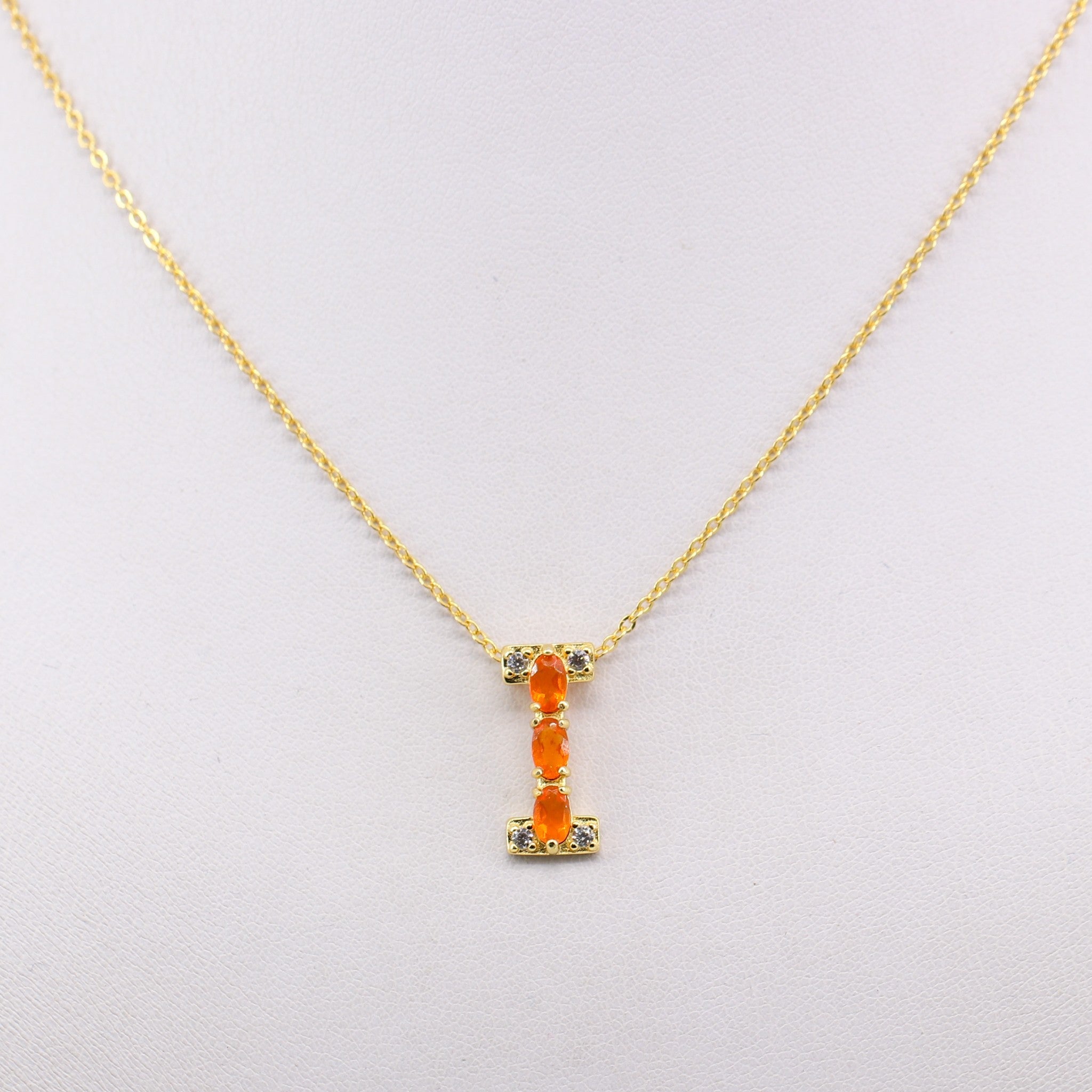Dije de Ópalo De Fuego y cubic zirconia con cadena 45 cm y baño de oro - Dijes