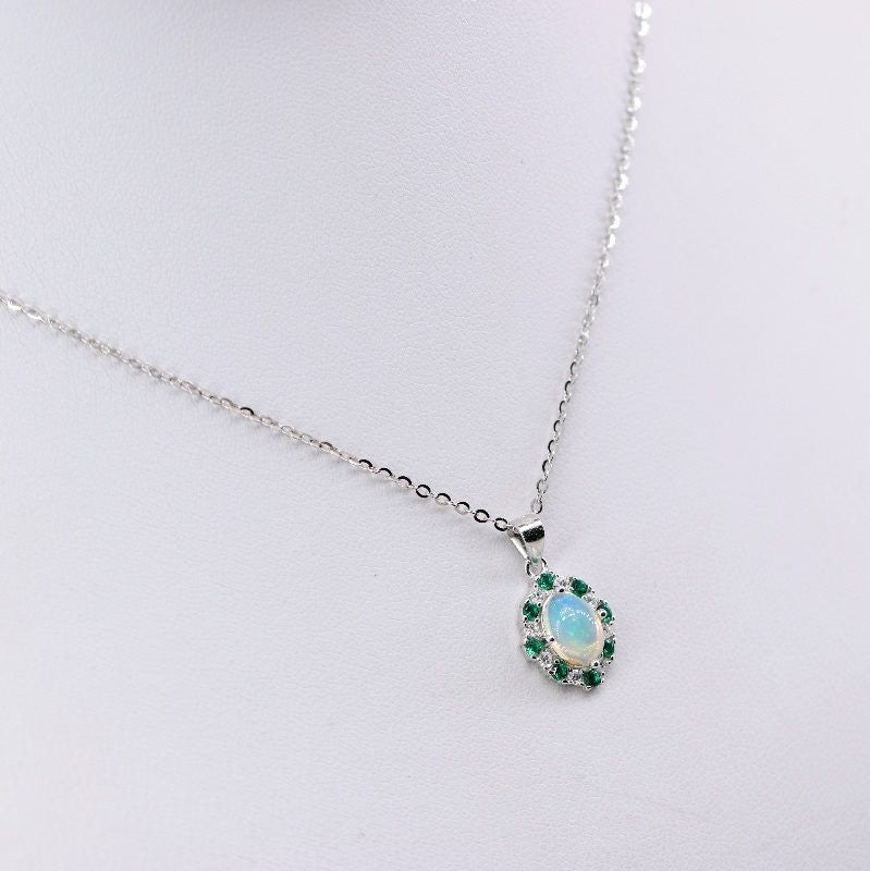 Dije de Ópalo welo, Diopsidos y cubic zirconia con cadena de 45 cm - Dijes