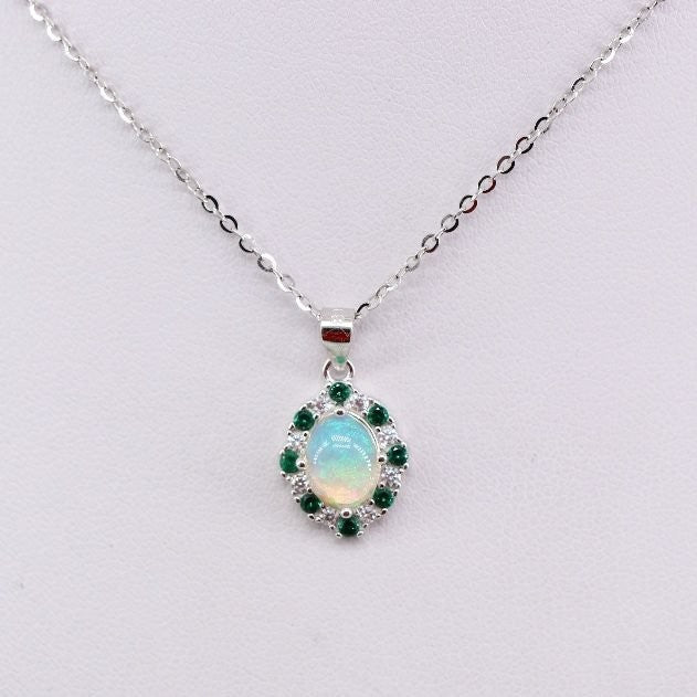 Dije de Ópalo welo, Diopsidos y cubic zirconia con cadena de 45 cm - Dijes