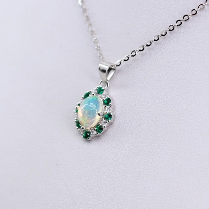 Dije de Ópalo welo, Diopsidos y cubic zirconia con cadena de 45 cm - Dijes