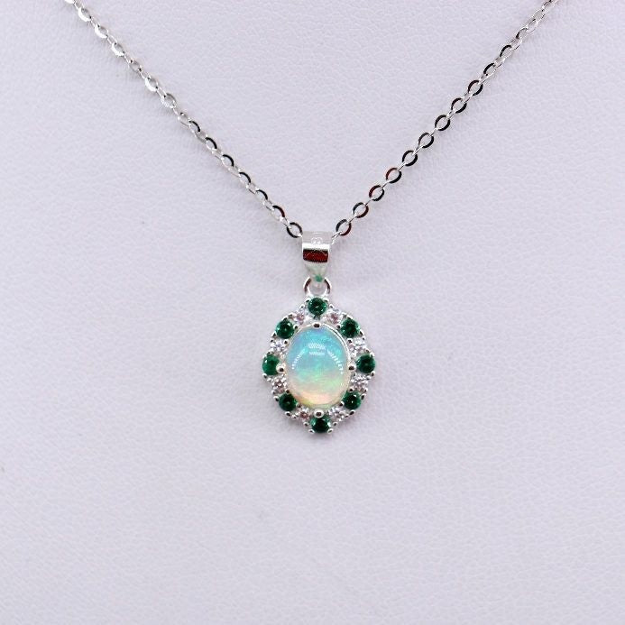 Dije de Ópalo welo, Diopsidos y cubic zirconia con cadena de 45 cm - Dijes