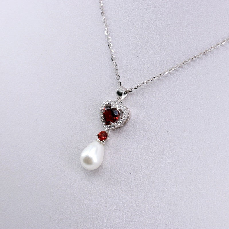 Dije de Perla, Granate y cubic zirconia con cadena 45 cm - Dijes