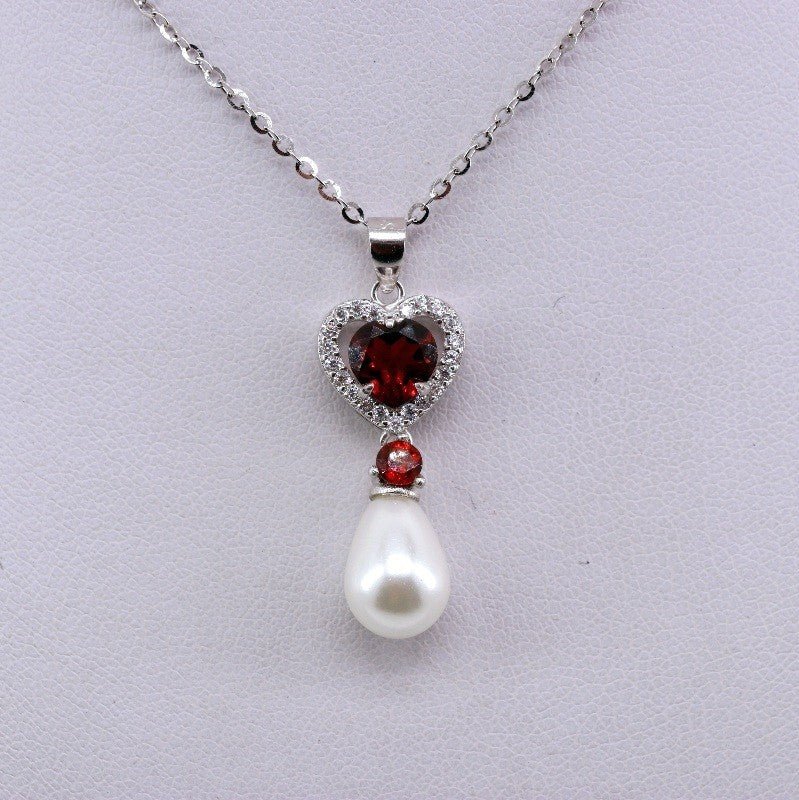 Dije de Perla, Granate y cubic zirconia con cadena 45 cm - Dijes