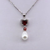 Dije de Perla, Granate y cubic zirconia con cadena 45 cm - Dijes