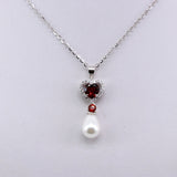 Dije de Perla, Granate y cubic zirconia con cadena 45 cm - Dijes