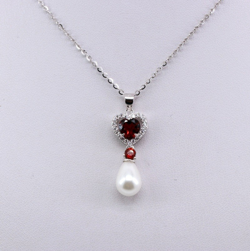 Dije de Perla, Granate y cubic zirconia con cadena 45 cm - Dijes