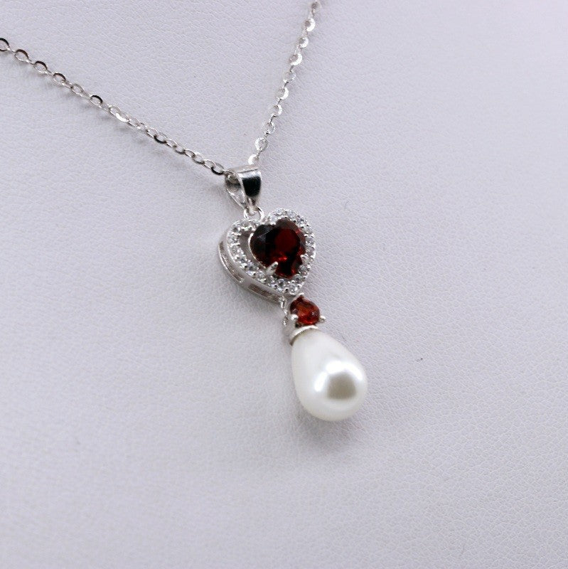 Dije de Perla, Granate y cubic zirconia con cadena 45 cm - Dijes