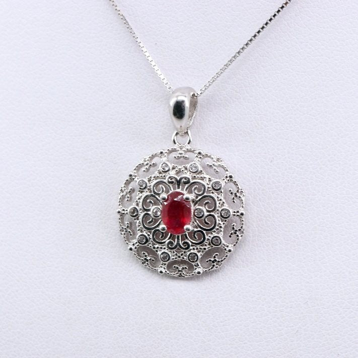 Dije de Rubí y Cúbic Zirconia con cadena 45 cm - Dijes