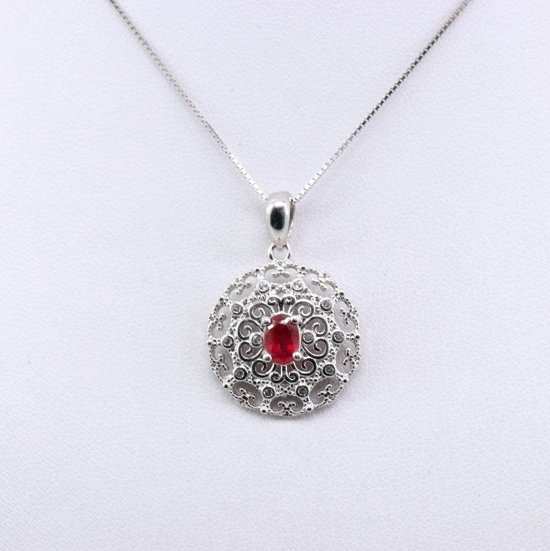 Dije de Rubí y Cúbic Zirconia con cadena 45 cm - Dijes