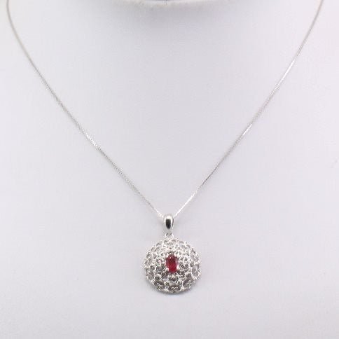 Dije de Rubí y Cúbic Zirconia con cadena 45 cm - Dijes