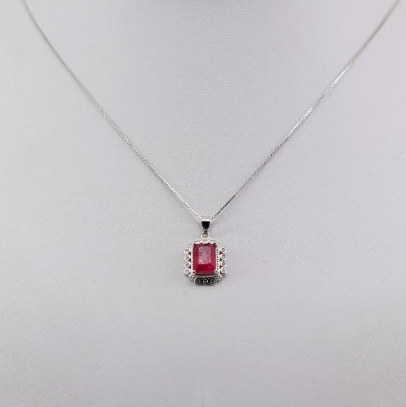 Dije de Rubí y Cúbic Zirconia con cadena 45 cm - Dijes