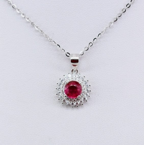 Dije de Rubí y Cúbic Zirconia con cadena 45 cm - Dijes