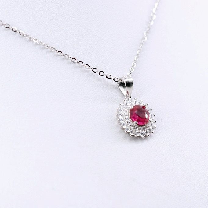 Dije de Rubí y Cúbic Zirconia con cadena 45 cm - Dijes
