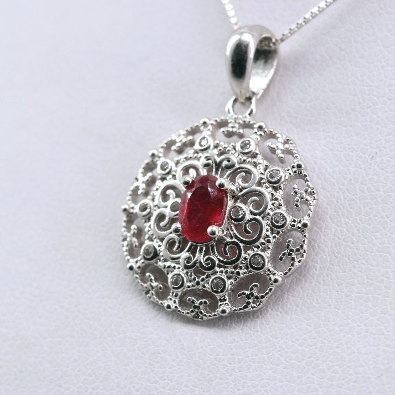 Dije de Rubí y Cúbic Zirconia con cadena 45 cm - Dijes