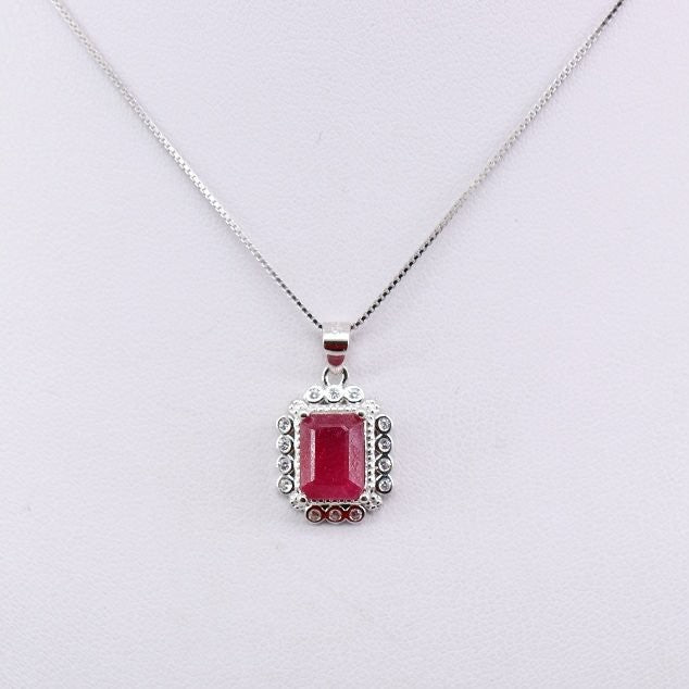 Dije de Rubí y Cúbic Zirconia con cadena 45 cm - Dijes