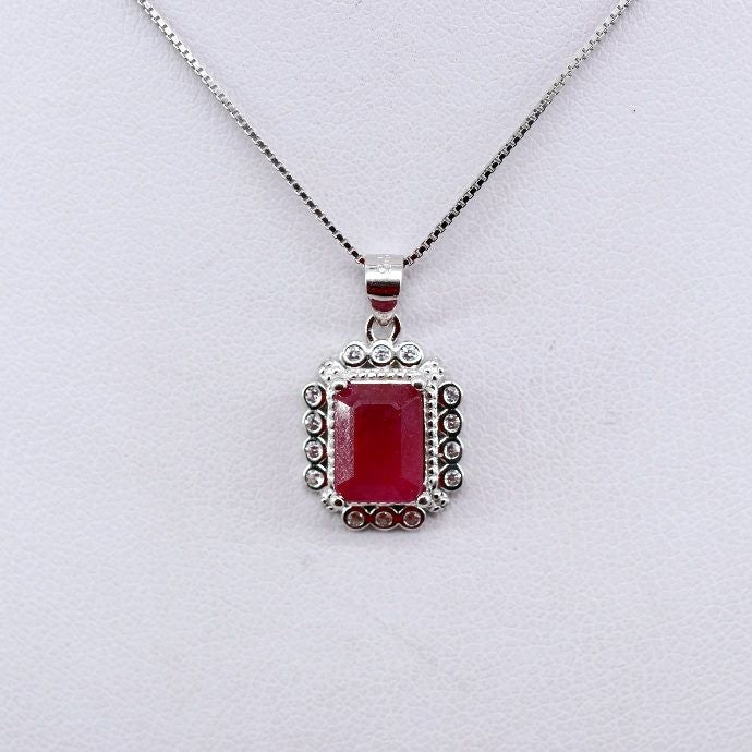 Dije de Rubí y Cúbic Zirconia con cadena 45 cm - Dijes