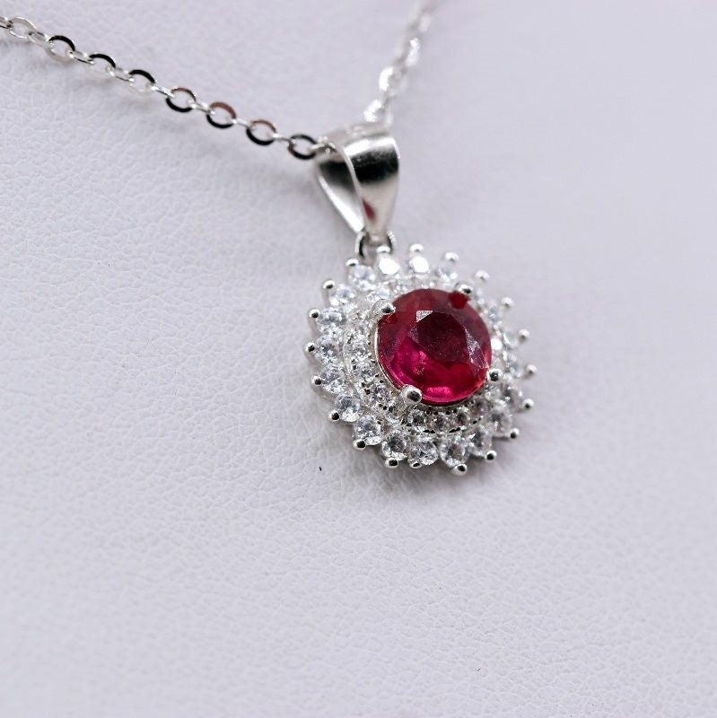 Dije de Rubí y Cúbic Zirconia con cadena 45 cm - Dijes