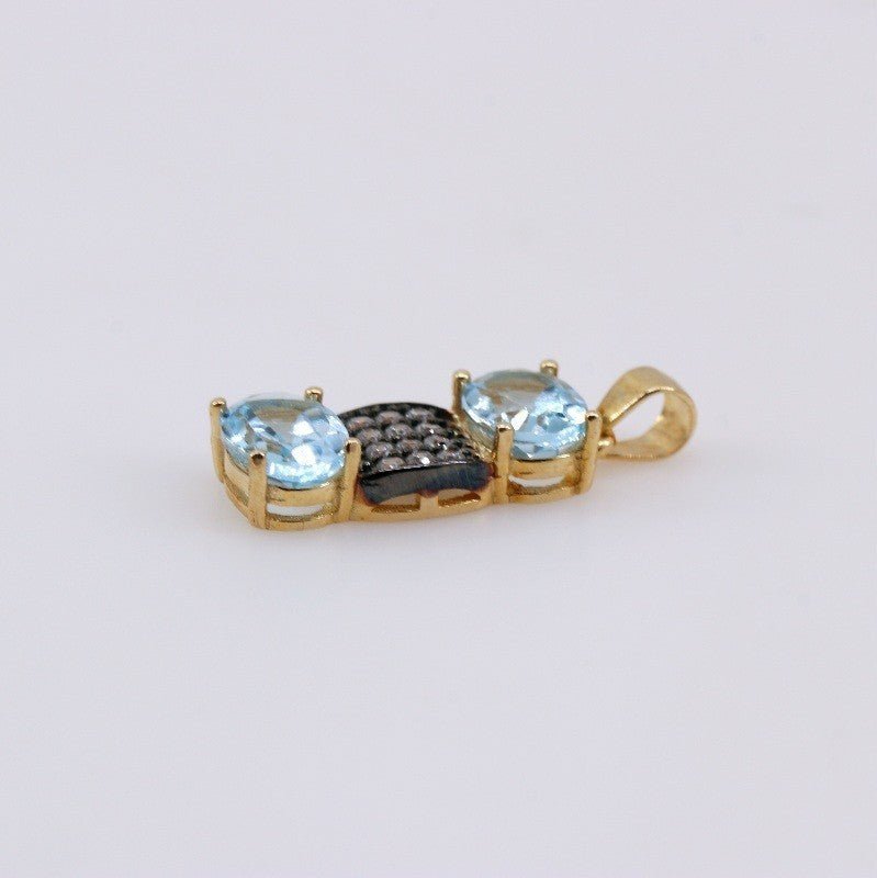 Dije de Topacio Azul y cubic zirconia con baño oro 24 k - Dijes