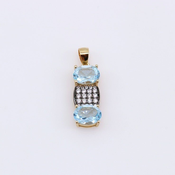 Dije de Topacio Azul y cubic zirconia con baño oro 24 k - Dijes