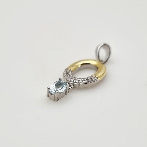 Dije de Topacio Azul y cubic zirconia con cadena 45 cm - Dijes