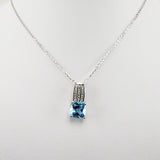 Dije de Topacio Azul y cubic zirconia con cadena 45 cm - Dijes