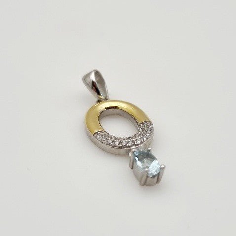 Dije de Topacio Azul y cubic zirconia con cadena 45 cm - Dijes